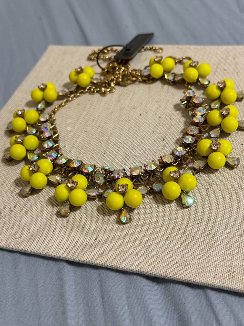 J.Crew RARE Yellow Floral Bib Statement Necklace AB Aurora Crystal Rhineston Y2K - Picture 4 of 14